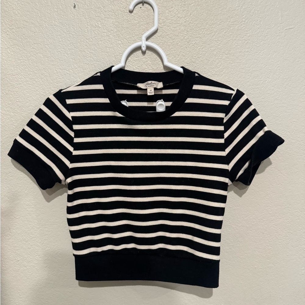 Anthropologie Black and White Striped Ribbed Crop Top